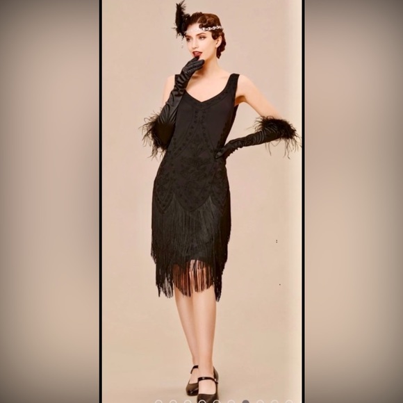 BABEYOND Small Roaming 20’s Flapper Dress ( Black). - Picture 3 of 14
